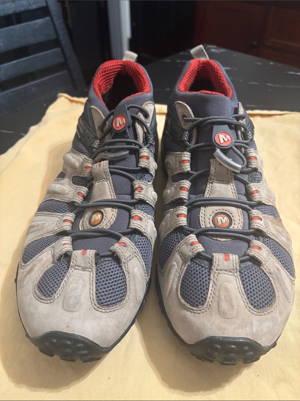 Merrell Men's Gray and Navy Trail Shoes with Red Accents